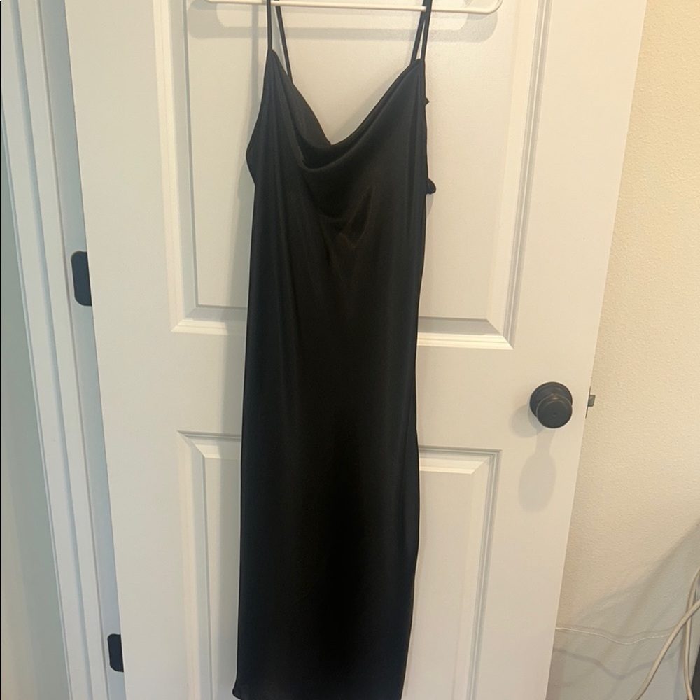 Bebe Black Slip Midi Dress with Cowl Neck